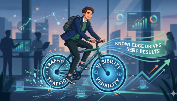 An Ai-generated image of an SEO marketer driving SERP results in a Zero Click world